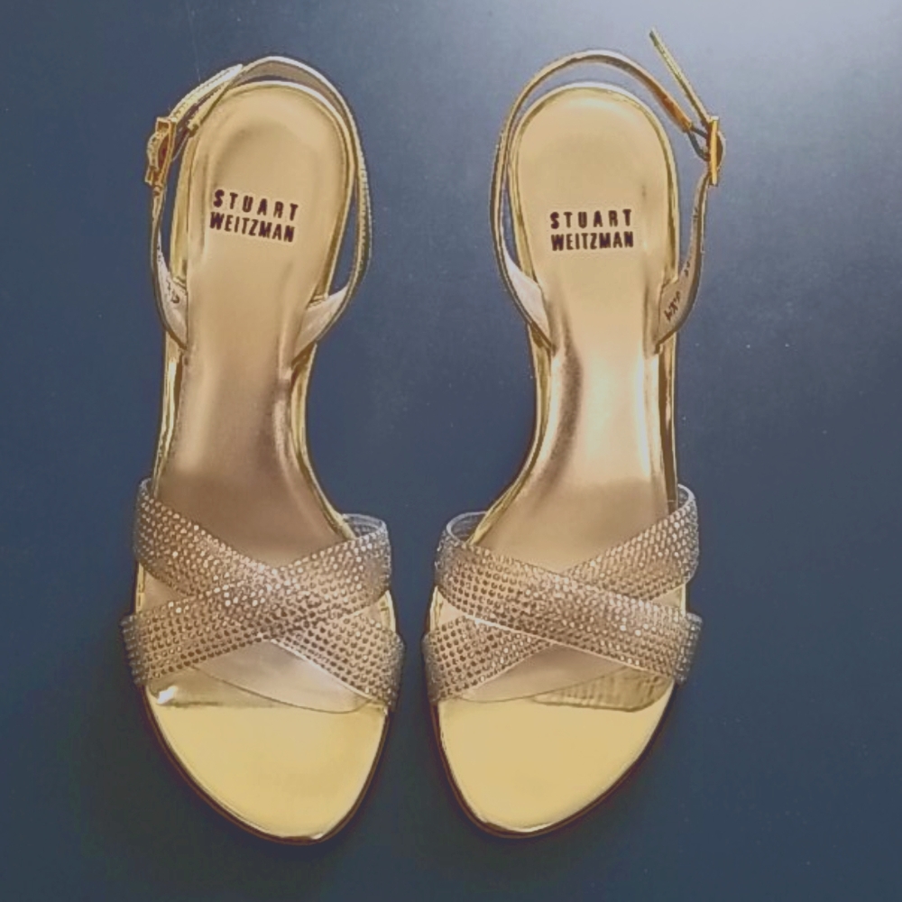 Swarovski crystal embellished pale gold heels